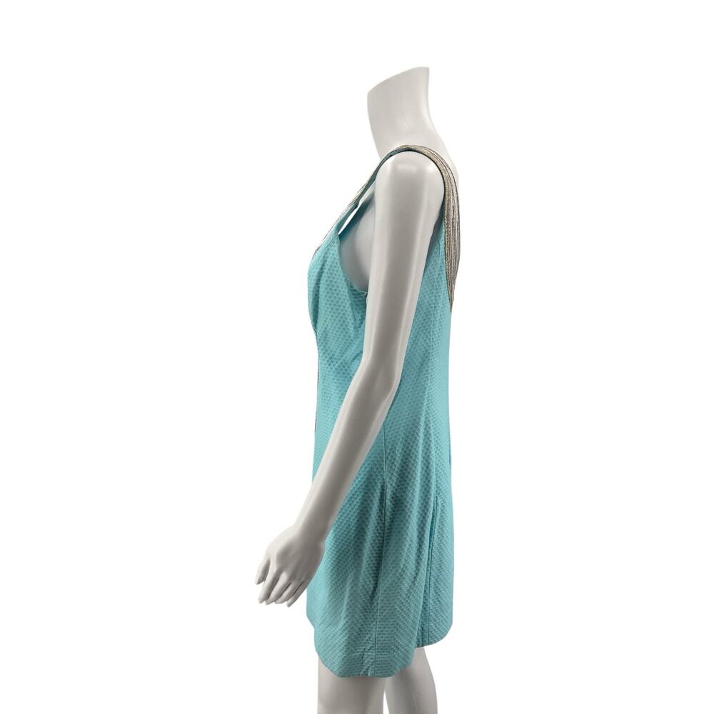 Lilly Pulitzer Kenzie Dress Size 6 Resort Aqua Gold Beaded V-Neck Mini - Picture 5 of 8